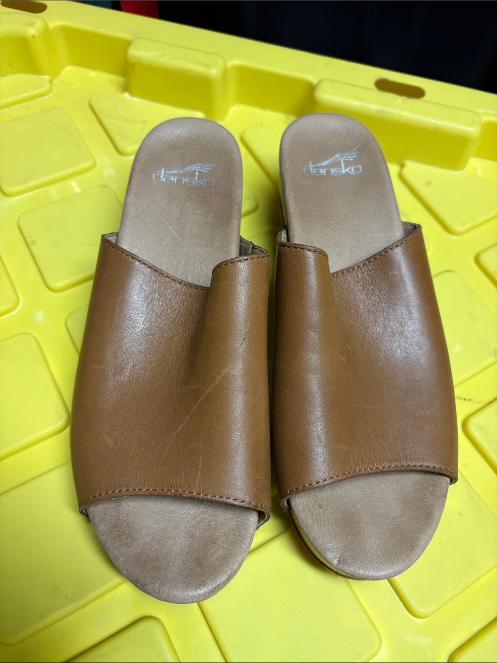 Dansko Tan Leather Open-Toe Slide Mules